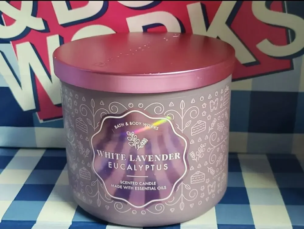 BBW White Lavender Eucalyptus Large 3 Wick Candle Home Fragrance Decor